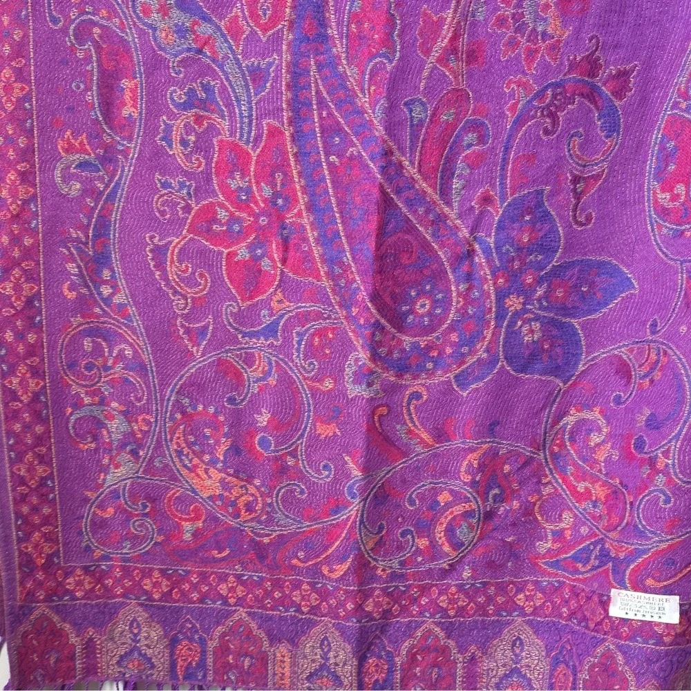 Gift From Jerusalem 100% Cashmere Purple Paisley Scarf/shawl with Fringe